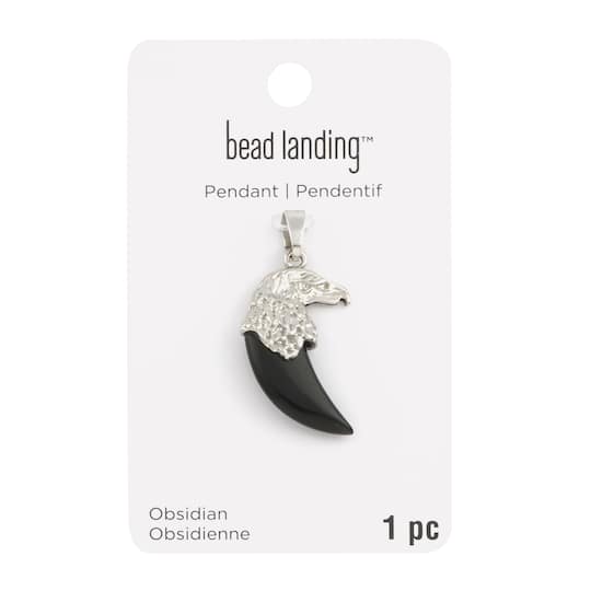 12 Pack: Rhodium & Obsidian Eagle Pendant by Bead Landing™
